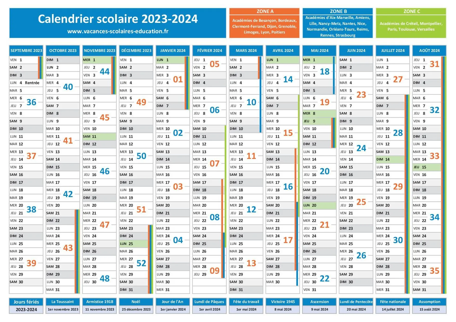 calendrier reduit