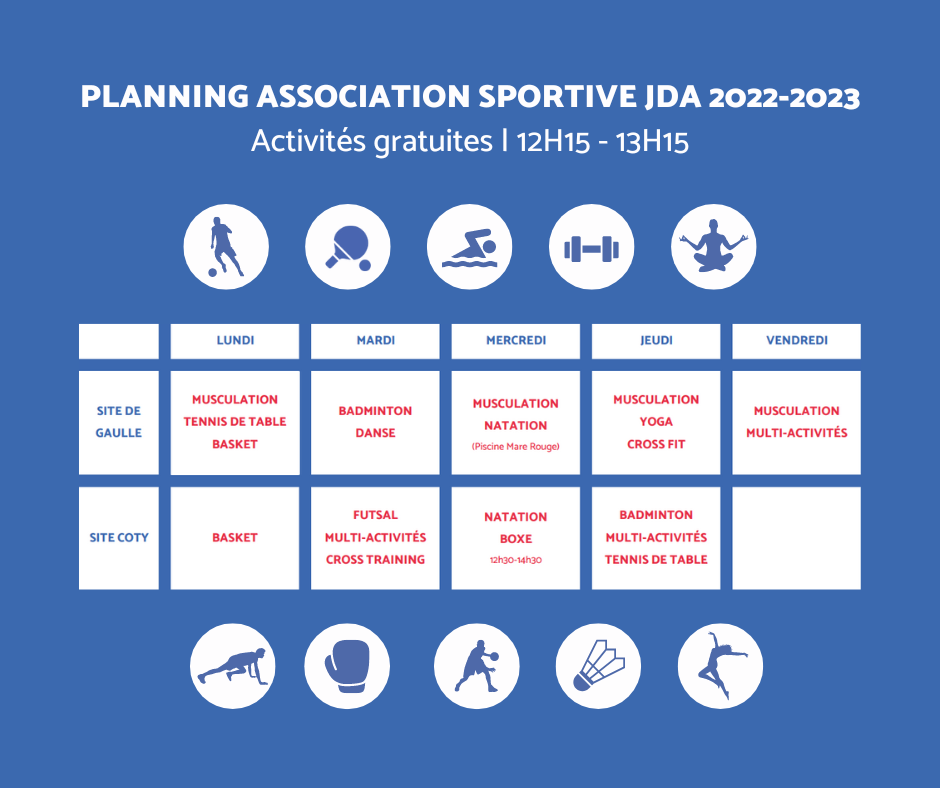 PLANNING ASSOCIATION SPORTIVE JEANNE DARC 2021 2022 ACTIVITÉS GRATUITES Publication Facebook 3